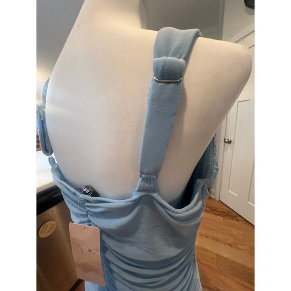 FASHION NWT CHIFFON SCRUNCH BABY BLUE KNEE LENGTH DRESS WOMENS XL - Picture 9 of 10